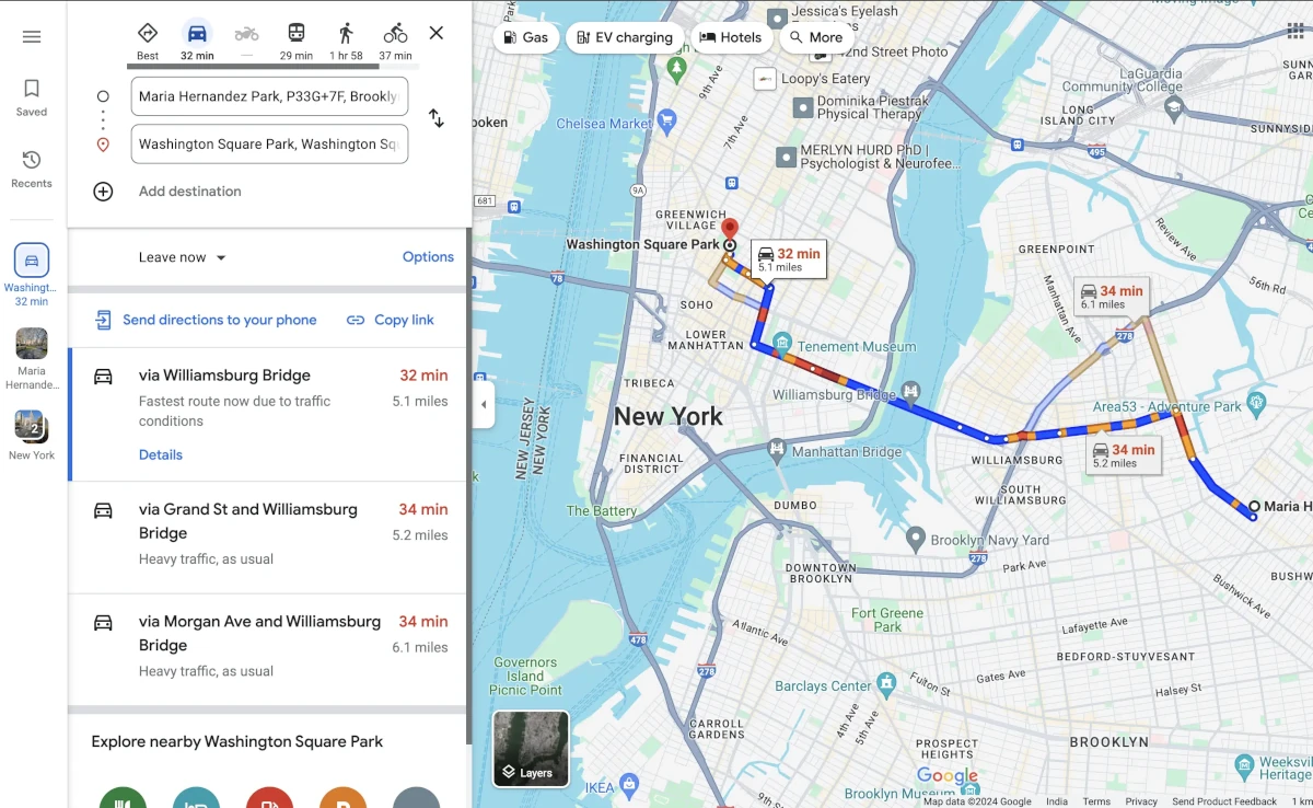 Google Maps - avoid tolls, ferries and highways