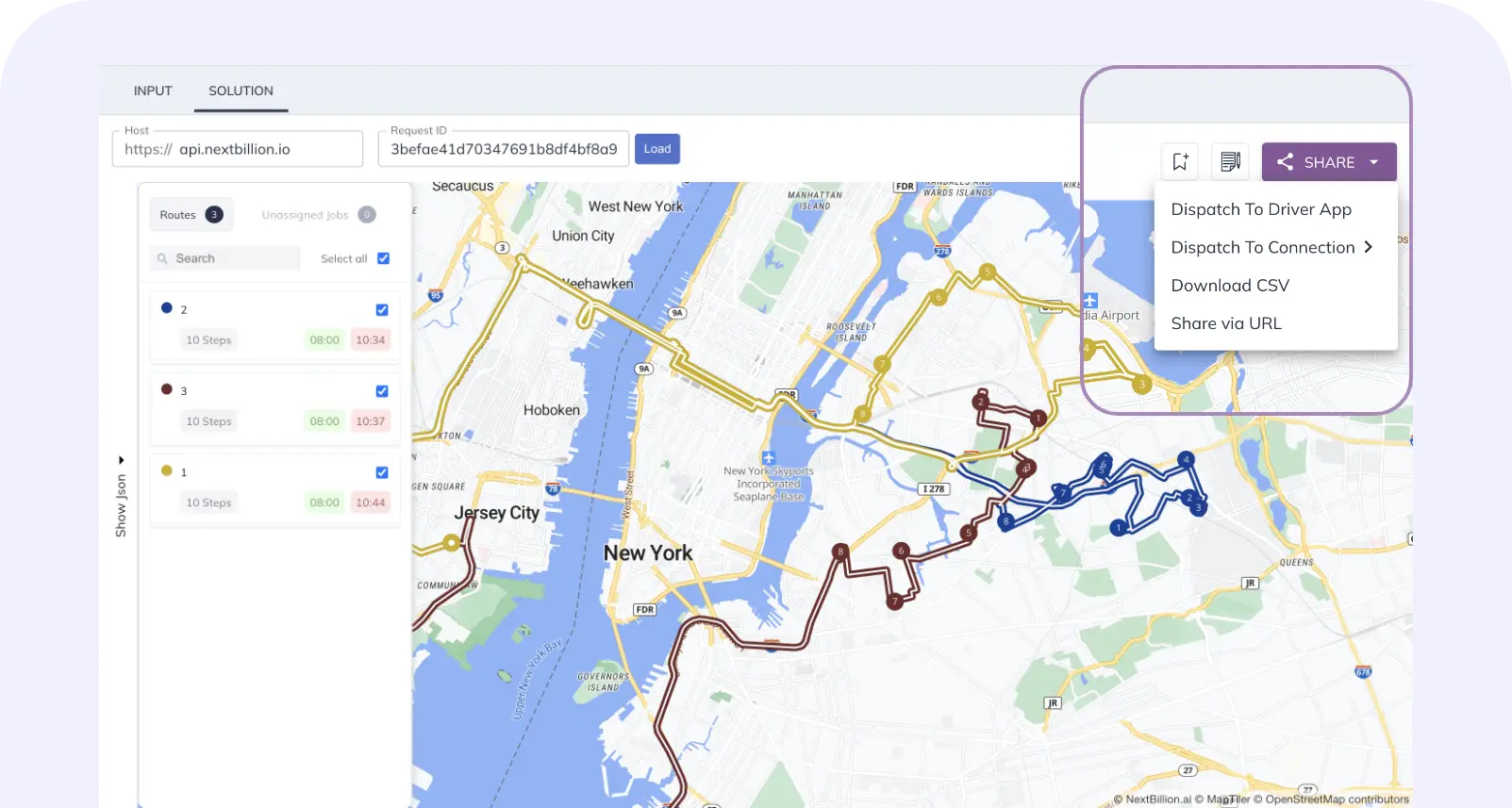 Dispatch routes to NextBillion.ai Driver App using the Route Planner Application