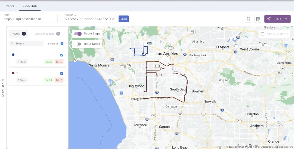 Nextbillion Route Planner result