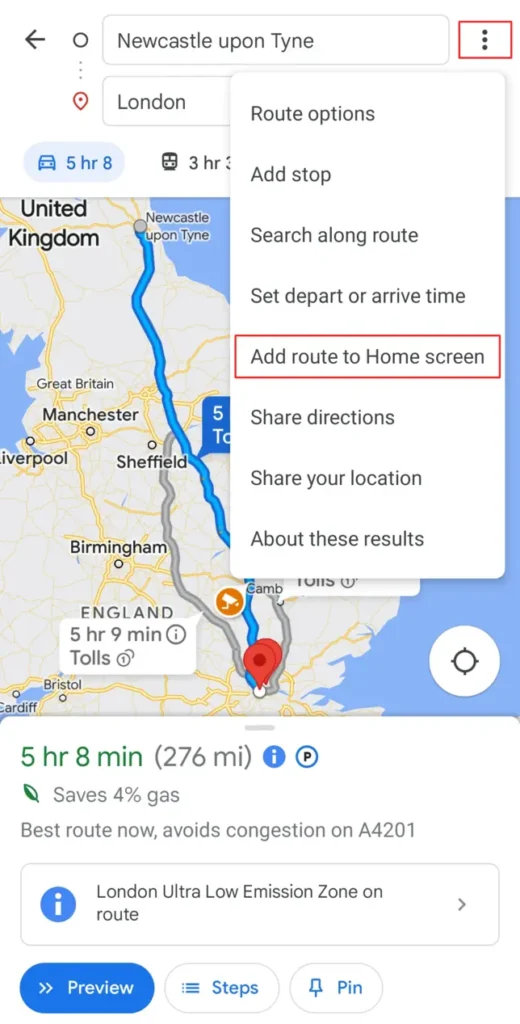 Save a route on Google Maps