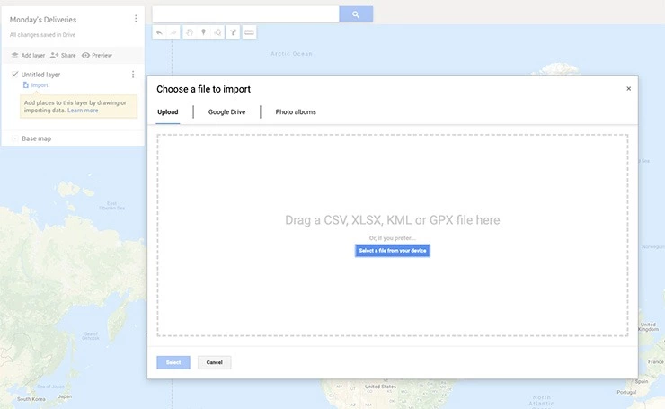 upload csv in google maps