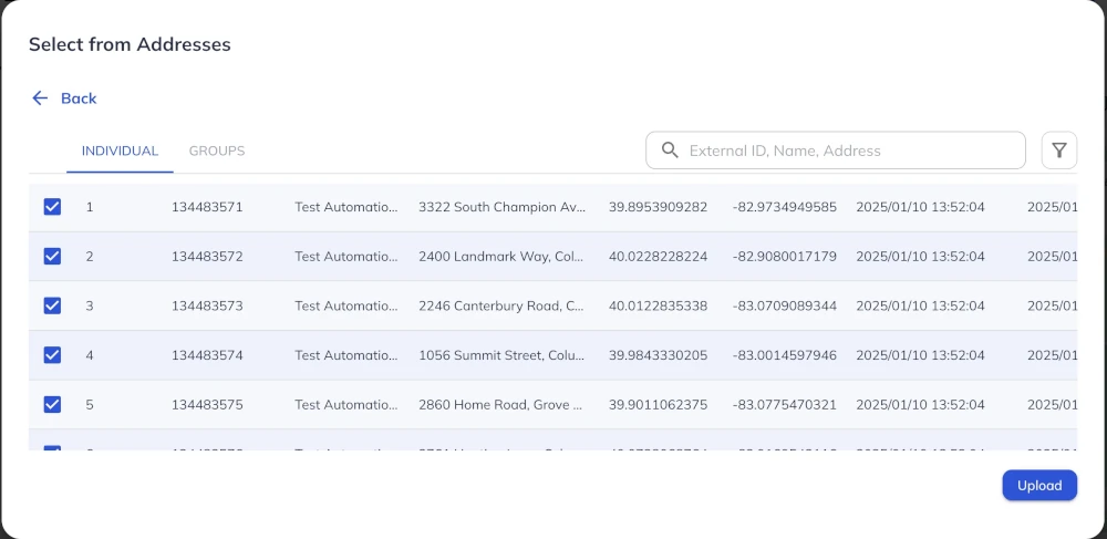 Select Samsara address in route planner