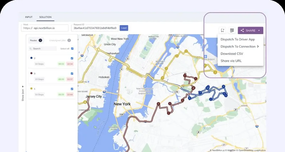 dispatcher sharing route plan on NextBillion Driver app