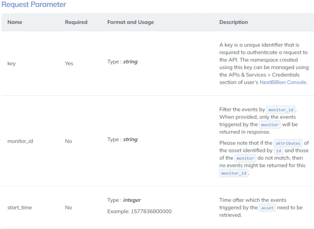 request parameter Event History of an Asset (1)