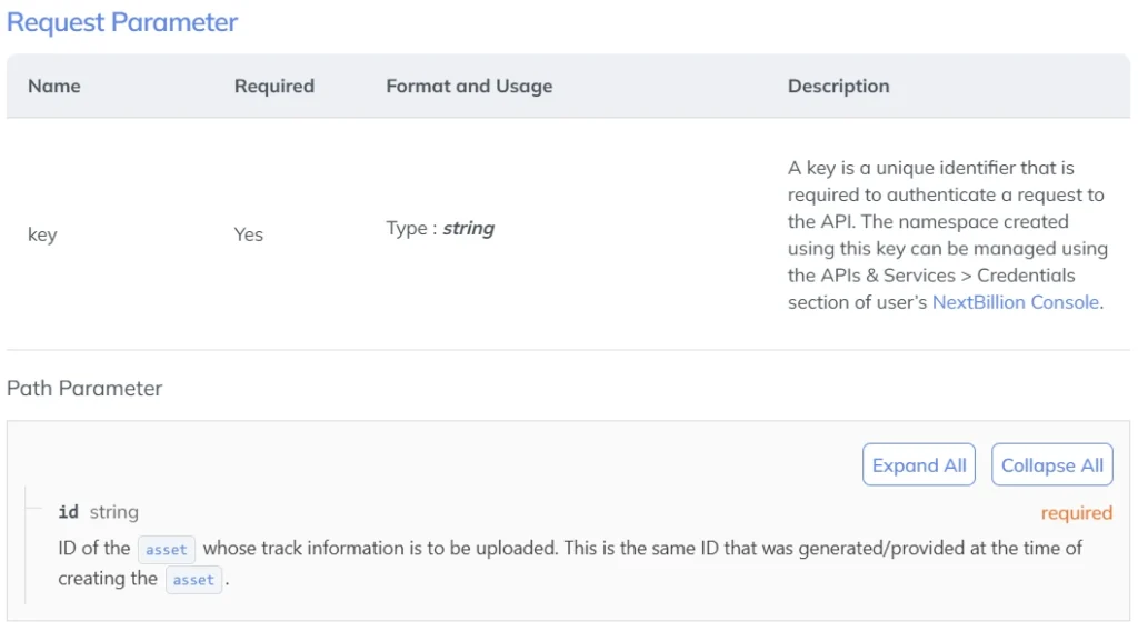 request parameter Upload locations of an Asset