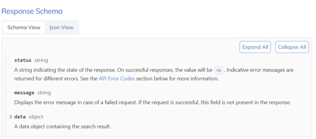 response schema around search