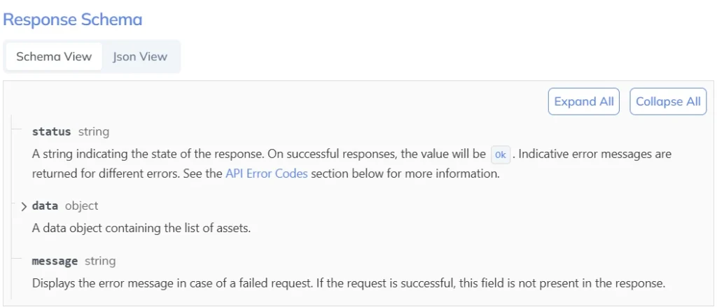 response schema get asset list