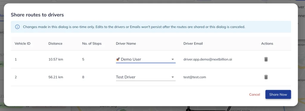 send routes to driver