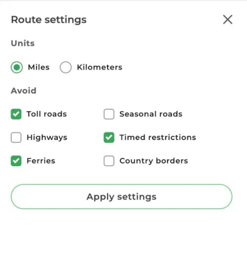 Route settings - MapQuest